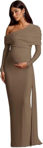 One Shoulder Mermaid Maternity Dress for Photoshoot Plus Size Satin Long Sleeve Baby Shower Dress Photography in Saudi Arabia