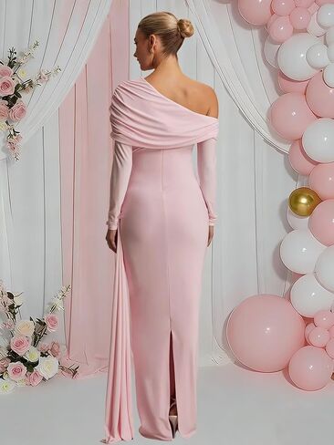 One Shoulder Mermaid Maternity Dress for Photoshoot Plus Size Satin Long Sleeve Baby Shower Dress Photography in Saudi Arabia