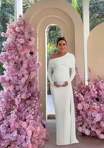 One Shoulder Mermaid Maternity Dress for Photoshoot Plus Size Satin Long Sleeve Baby Shower Dress Photography in Saudi Arabia