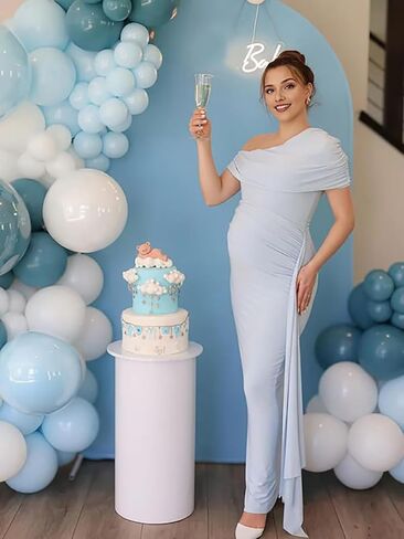 One Shoulder Mermaid Maternity Dress for Photoshoot Plus Size Satin Long Sleeve Baby Shower Dress Photography in Saudi Arabia