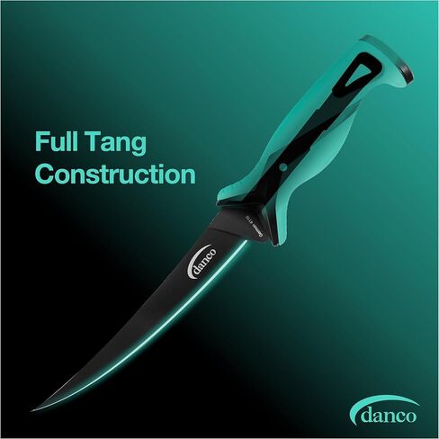 سكين فيليه من سلسلة Danco Pro مقاس 9 بوصات | شفرات كاملة من الفولاذ المقاوم للصدأ G4116 الألمانية مع طلاء تيفلون، غمد من النايلون المصبوب، مثالية لصيد الأسماك في المياه المالحة in Kuwait