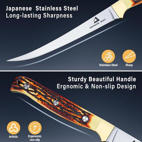 DRAGON RIOT Fillet Blade 6 inch Professional Boning for Filleting Japanese Stainless Steel Fish Knife with Ergonomic Handle Super Sharp Boning Knife for Meat Poultry Cutting Indoor or Outdoor in Kuwait