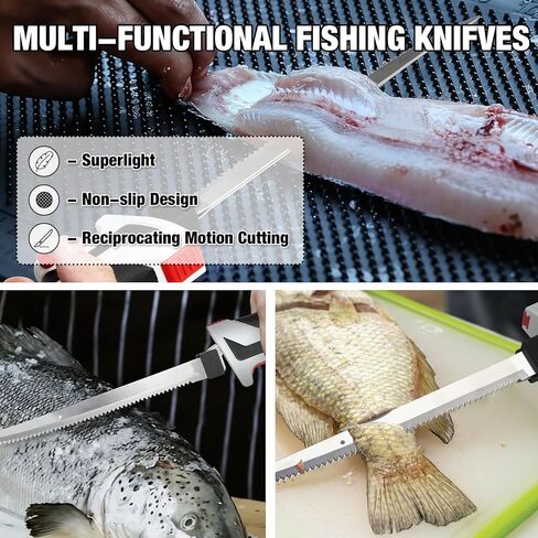 سكين فيليه كهربائي لاسلكي من KITLUCK - سكين صيد لاسلكي 12 فولت مع شفرات صلبة مقاس 6 بوصات و8 بوصات و10 بوصات، وحزمتان من البطاريات القابلة لإعادة الشحن، وشاحن واحد، وشرائح سمك كهربائية لصيد الأسماك، وتصفية in Kuwait