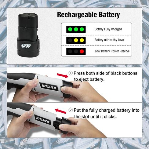 سكين فيليه كهربائي لاسلكي من KITLUCK - سكين صيد لاسلكي 12 فولت مع شفرات صلبة مقاس 6 بوصات و8 بوصات و10 بوصات، وحزمتان من البطاريات القابلة لإعادة الشحن، وشاحن واحد، وشرائح سمك كهربائية لصيد الأسماك، وتصفية in Kuwait