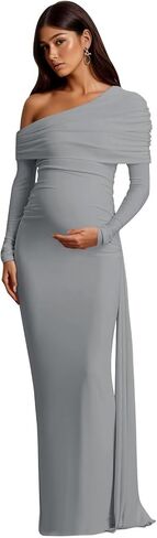 One Shoulder Mermaid Maternity Dress for Photoshoot Plus Size Satin Long Sleeve Baby Shower Dress Photography in Saudi Arabia