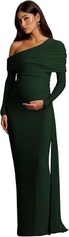 One Shoulder Mermaid Maternity Dress for Photoshoot Plus Size Satin Long Sleeve Baby Shower Dress Photography in Saudi Arabia