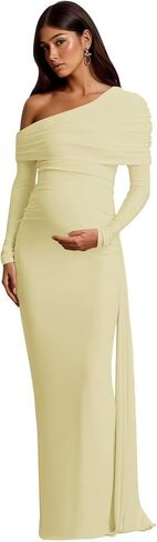 One Shoulder Mermaid Maternity Dress for Photoshoot Plus Size Satin Long Sleeve Baby Shower Dress Photography in Saudi Arabia