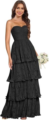 Tiered Floral Bridesmaid Dresses for Women Ruffles Strapless Prom Dresses Long Ball Gown in Kuwait
