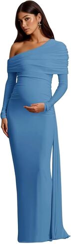 One Shoulder Mermaid Maternity Dress for Photoshoot Plus Size Satin Long Sleeve Baby Shower Dress Photography in Saudi Arabia