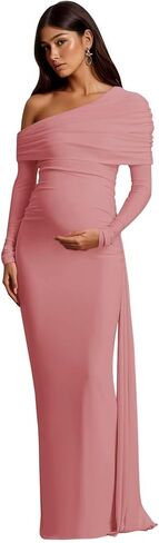 One Shoulder Mermaid Maternity Dress for Photoshoot Plus Size Satin Long Sleeve Baby Shower Dress Photography in Saudi Arabia