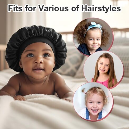 3Pcs Satin Bonnets for Baby, Kids Bonnets for Girls, Satin Silk Hair Bonnet for Sleeping, Silk Sleep Cap for Baby Girls and Boys, Soft Wide Band Sleep Cap for Curly Hair Braids for Teens Child Toddler in Saudi Arabia