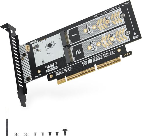 بطاقة توسيع الواجهة ELUTENG Dual-Slot NVMe إلى PCIe 5.0 x16 (تدعم ما يصل إلى x8 عرض النطاق الترددي) 64 جيجابت في الثانية متوافقة مع محولات PCIe 4.0/3.0/2.0 تدعم عوامل شكل SSD 2230/2242/2260/2280 in Kuwait