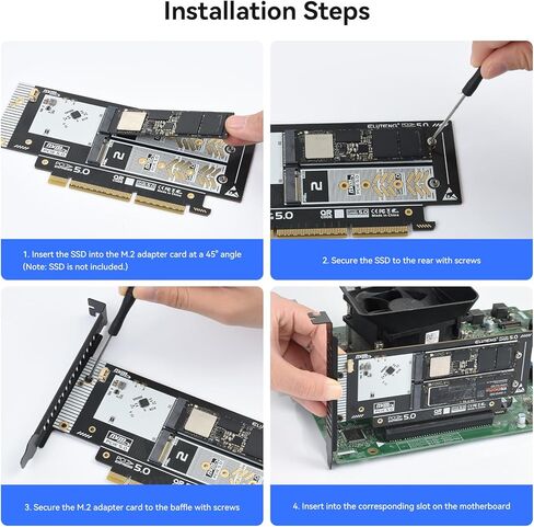 بطاقة توسيع الواجهة ELUTENG Dual-Slot NVMe إلى PCIe 5.0 x16 (تدعم ما يصل إلى x8 عرض النطاق الترددي) 64 جيجابت في الثانية متوافقة مع محولات PCIe 4.0/3.0/2.0 تدعم عوامل شكل SSD 2230/2242/2260/2280 in Kuwait
