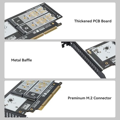 بطاقة توسيع الواجهة ELUTENG Dual-Slot NVMe إلى PCIe 5.0 x16 (تدعم ما يصل إلى x8 عرض النطاق الترددي) 64 جيجابت في الثانية متوافقة مع محولات PCIe 4.0/3.0/2.0 تدعم عوامل شكل SSD 2230/2242/2260/2280 in Kuwait