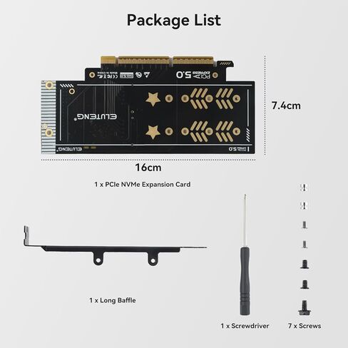 بطاقة توسيع الواجهة ELUTENG Dual-Slot NVMe إلى PCIe 5.0 x16 (تدعم ما يصل إلى x8 عرض النطاق الترددي) 64 جيجابت في الثانية متوافقة مع محولات PCIe 4.0/3.0/2.0 تدعم عوامل شكل SSD 2230/2242/2260/2280 in Kuwait