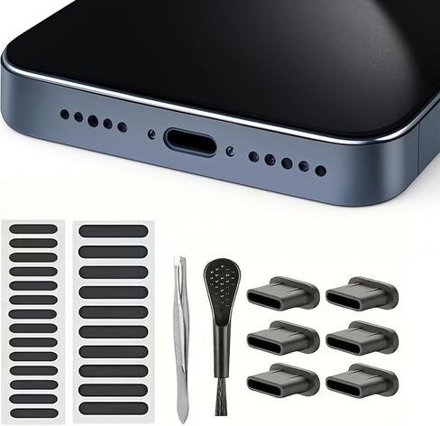 Type C Dust Plug & Speaker Dust Cover Kit – Universal USB-C Charging Port Protector and Phone Speaker Mesh Set with Cleaning Brush & Tweezers, Compatible with iPhone, Samsung Galaxy, Pixel, and More in Saudi Arabia