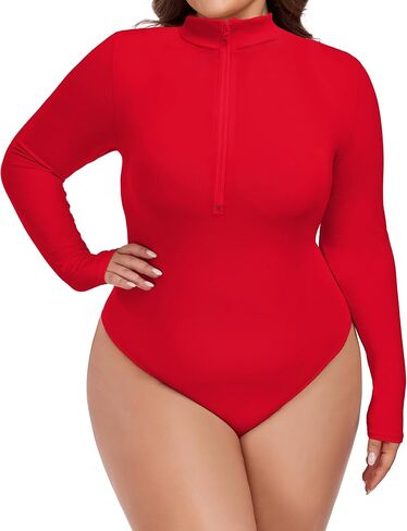FOREYOND Plus Size Bodysuits for Women Long Sleeve Scoop Neck Bodysuit Sexy One Piece Body Suit Tops in Saudi Arabia