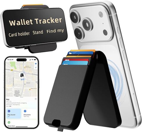 for Magsafe Wallet with Find My Wallet Tracker, Magnetic Phone Wallet for iPhone 17/16/15/14/13/12 Series, RFID Blocking, 6 Cards Holder with Adjustable Stand, Adhesive Ring, Black in Saudi Arabia