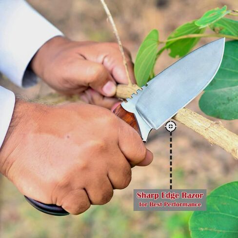 سكين حمل أفقي من Fivtan، سكين Bushcraft، سكين حمل كشفي مع غمد، سكين صيد بمقبض خشبي، سكين تعقب ذو نصل ثابت in Kuwait