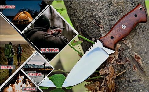 سكين حمل أفقي من Fivtan، سكين Bushcraft، سكين حمل كشفي مع غمد، سكين صيد بمقبض خشبي، سكين تعقب ذو نصل ثابت in Kuwait