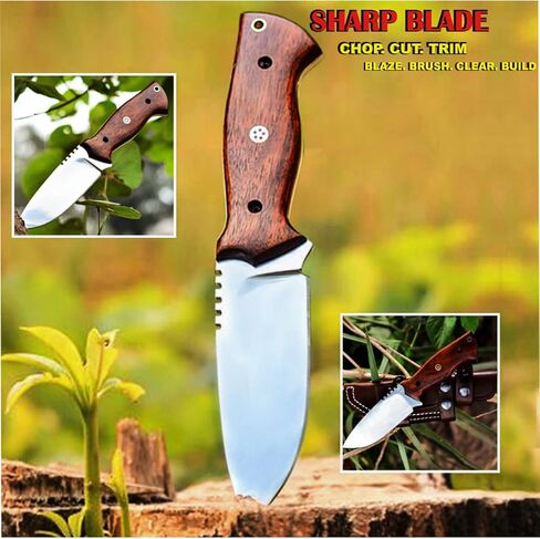 سكين حمل أفقي من Fivtan، سكين Bushcraft، سكين حمل كشفي مع غمد، سكين صيد بمقبض خشبي، سكين تعقب ذو نصل ثابت in Kuwait