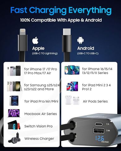 شاحن سيارة قابل للسحب لهاتف iPhone 17، 69W USB C 4 في 1 شحن سريع، ملحقات شاحنة السيارة، محول السيارة، هدية أساسية لرحلة الطريق للرجال والنساء، لهاتف iPhone 17 Pro Max Air 16 15 14 13، Galaxy، Pixel in Saudi Arabia