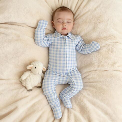 Newborn Baby Boy Clothes Zipper Footies Infant Romper Jumpsuit Fall Winter | 0 3 6 Months Infant Clothes,Long Sleeve,Plaid,One Piece,Onesie,Newborn Boy Outfit,Preemie Boys Clothes,Coming Home Outfit in Saudi Arabia