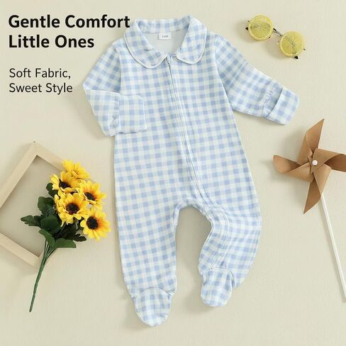 Newborn Baby Boy Clothes Zipper Footies Infant Romper Jumpsuit Fall Winter | 0 3 6 Months Infant Clothes,Long Sleeve,Plaid,One Piece,Onesie,Newborn Boy Outfit,Preemie Boys Clothes,Coming Home Outfit in Saudi Arabia