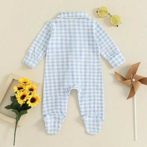 Newborn Baby Boy Clothes Zipper Footies Infant Romper Jumpsuit Fall Winter | 0 3 6 Months Infant Clothes,Long Sleeve,Plaid,One Piece,Onesie,Newborn Boy Outfit,Preemie Boys Clothes,Coming Home Outfit in Saudi Arabia