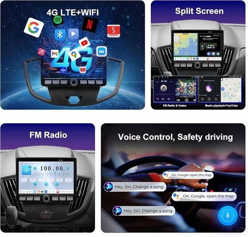 QLED Radio for Ford Transit 150 250 350 Base Version 2015 2016 2017 2018 2019 Upgrade,Touch Screen Stereo Replacement,carplay Android auto,4G Network,Free Camera in Kuwait