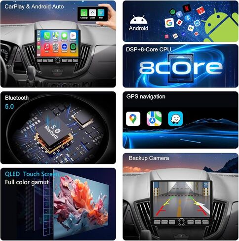 QLED Radio for Ford Transit 150 250 350 Base Version 2015 2016 2017 2018 2019 Upgrade,Touch Screen Stereo Replacement,carplay Android auto,4G Network,Free Camera in Kuwait