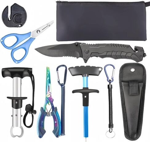 مجموعة أدوات صيد السمك 8 قطع قابلة للجيب، كماشة صيد سكين قابلة للطي ومقص ومقبض شفاه السمكة ومبراة حبل غمد، أدوات صيد المياه العذبة والمالحة من أبودا، هدايا صيد الأسماك in Kuwait