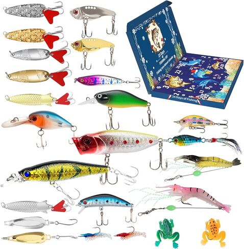 24-Piece Fishing Lure Kit Tackle Box Set - Premium Bass Lures Variety Pack with Poppers, Minnows, Frogs & Soft Baits - Freshwater Saltwater Gift for Men Dad Husband in Saudi Arabia