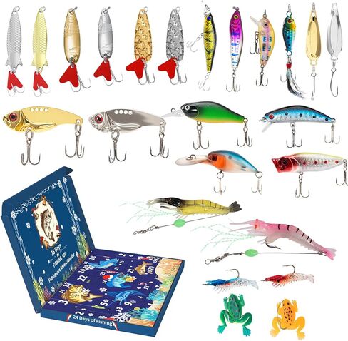 24-Piece Fishing Lure Kit Tackle Box Set - Premium Bass Lures Variety Pack with Poppers, Minnows, Frogs & Soft Baits - Freshwater Saltwater Gift for Men Dad Husband in Saudi Arabia