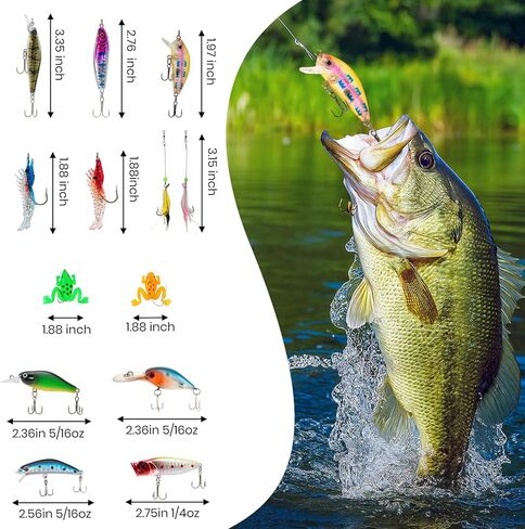 24-Piece Fishing Lure Kit Tackle Box Set - Premium Bass Lures Variety Pack with Poppers, Minnows, Frogs & Soft Baits - Freshwater Saltwater Gift for Men Dad Husband in Saudi Arabia