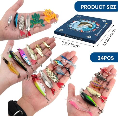 24-Piece Fishing Lure Kit Tackle Box Set - Premium Bass Lures Variety Pack with Poppers, Minnows, Frogs & Soft Baits - Freshwater Saltwater Gift for Men Dad Husband in Saudi Arabia