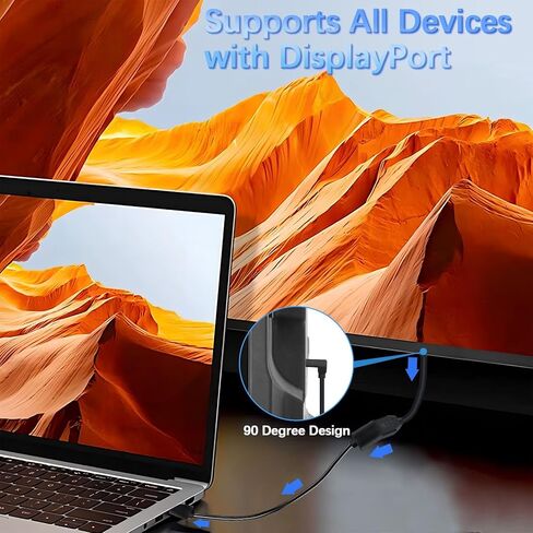 Duttek 90 Degree DisplayPort 2.1 Cable 6Inch/15cm, 40Gbps Short Down Angle Displayport Male to Female Cable [16K@30Hz, 8K@120Hz, 4K@240Hz] for Dual Monitor, RTX 5090/4090, 240Hz Gaming in Saudi Arabia