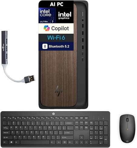 كمبيوتر HP OmniDesk AI PC (الجيل التالي من Envy) (Intel Ultra 7-265، 32GB DDR5، 2TB SSD، Intel Graphics، 280W PSU، WiFi 6، BT 5.2، RJ-45، 1 Display Port، Win 11 Home) مع منفذ USB DKZ Exp in Saudi Arabia