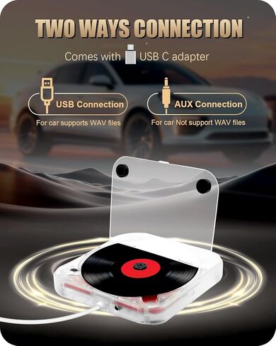 Portable External CD Player for Car USB Port AUX Port, Car CD Player with USB C Adapter Extension Cable, for Car Without CDs Player, Automobile, Laptop, TV, Work Vertically and Horizontally in Saudi Arabia