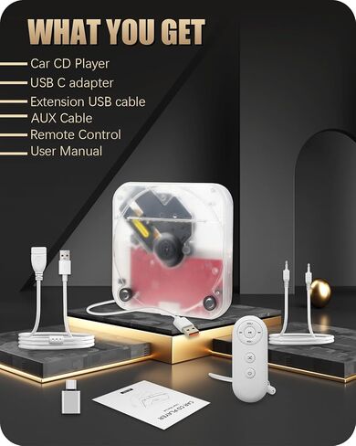 Portable External CD Player for Car USB Port AUX Port, Car CD Player with USB C Adapter Extension Cable, for Car Without CDs Player, Automobile, Laptop, TV, Work Vertically and Horizontally in Saudi Arabia