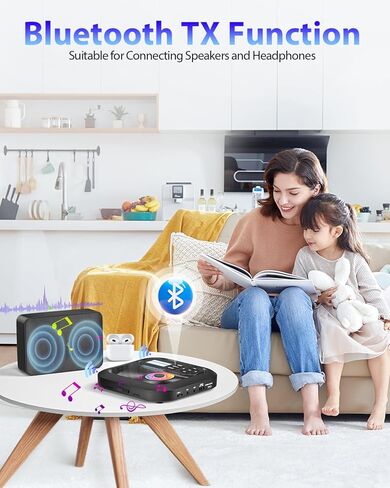 مشغل أقراص مضغوطة محمول مع بلوتوث - قابل لإعادة الشحن مع جهاز إرسال FM ومكبرات صوت مزدوجة وسماعات رأس واستخدام AUX للسيارة والسفر إلى المنزل in Kuwait