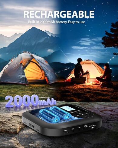 مشغل أقراص مضغوطة محمول مع بلوتوث - قابل لإعادة الشحن مع جهاز إرسال FM ومكبرات صوت مزدوجة وسماعات رأس واستخدام AUX للسيارة والسفر إلى المنزل in Kuwait