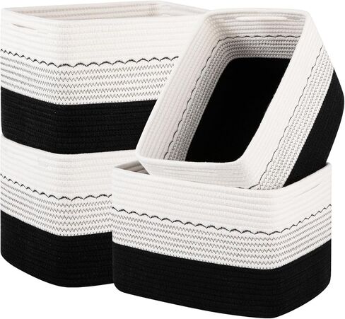 OIASKET 4 Pack Storage Baskets for Organizing, 13"X9"X7.87", Decorative Cotton Rope Baskets for Shelves, Small Woven Basket for Toys, Books and Towels, Brown & White in Saudi Arabia