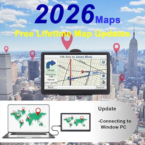 GPS Navigator للسيارة، خريطة 2026 7 بوصة تعمل باللمس للسيارة GPS 256-16 جيجابايت، توجيه اتجاه الدوران الصوتي، دعم السرعة وتحذير الضوء الأحمر، خريطة أمريكا الشمالية مدى الحياة شاحنة تحديث مجانية (بني) in Kuwait