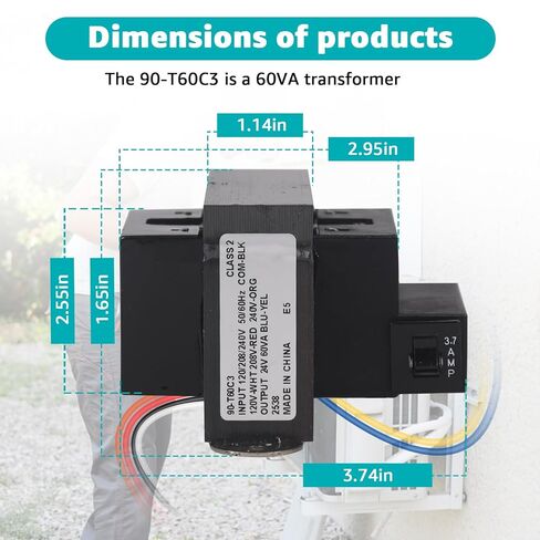 90-T60C3 Transformer 120/208/240V to 24V 60VA Foot Mount Class 2 Transformer Replacement for Industrial, Heating, Air Conditioning Controls Applications in Kuwait