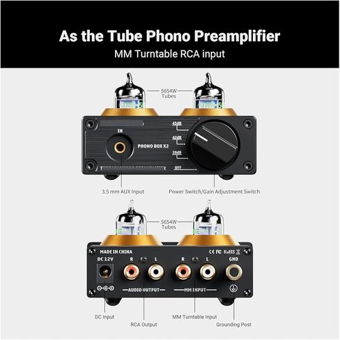 Phono Preamplifier for Turntable Phonograph Preamplifier Mini Stereo Audio HiFi Tube Amplifier Box X2 Suitable for DIY(Box X2 with 5654W) in Saudi Arabia