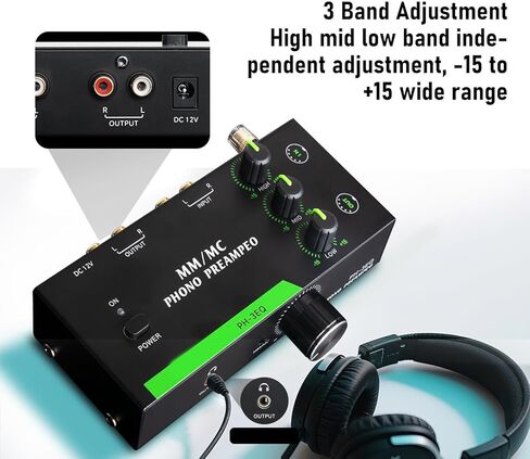 Tangxi MM MC Phono Preamp للقرص الدوار، مكبر صوت هاي فاي صغير ستيريو مع 3 نطاقات EQ، دعم خراطيش MM وMC، التحكم في مستوى الصوت، مخرج إدخال 5pin DIN (قابس أمريكي 100 إلى 240 فولت) in Kuwait