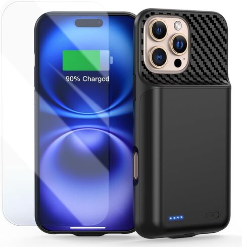 حافظة بطارية لهاتف iPhone 17 Pro Max (6.9 بوصة)، حافظة شاحن شحن ممتدة فائقة النحافة بقدرة 7000 مللي أمبير في الساعة، حزمة بطارية شحن سريع قابلة لإعادة الشحن بقدرة 15 وات مع واقي شاشة من الزجاج المقوى - أسود in Kuwait