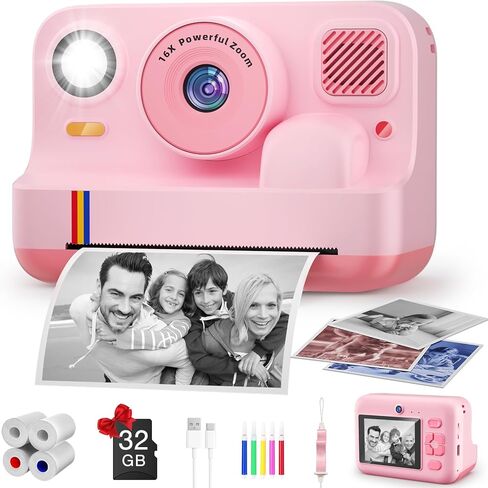 Instant Print Camera for Kids, App Printing, 1080P Video, Dual-Lens Selfie Digital Camera with 32G SD, Christmas Birthday Gifts for Girls Boys 4 5 6 7 8 9 10 11 12 Year Old, Portable Toddler Toy in Saudi Arabia