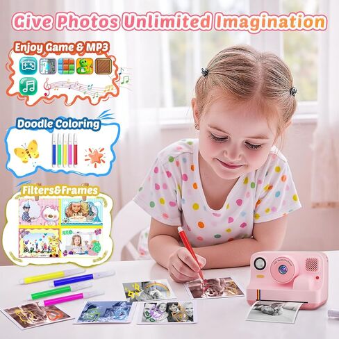 Instant Print Camera for Kids, App Printing, 1080P Video, Dual-Lens Selfie Digital Camera with 32G SD, Christmas Birthday Gifts for Girls Boys 4 5 6 7 8 9 10 11 12 Year Old, Portable Toddler Toy in Saudi Arabia